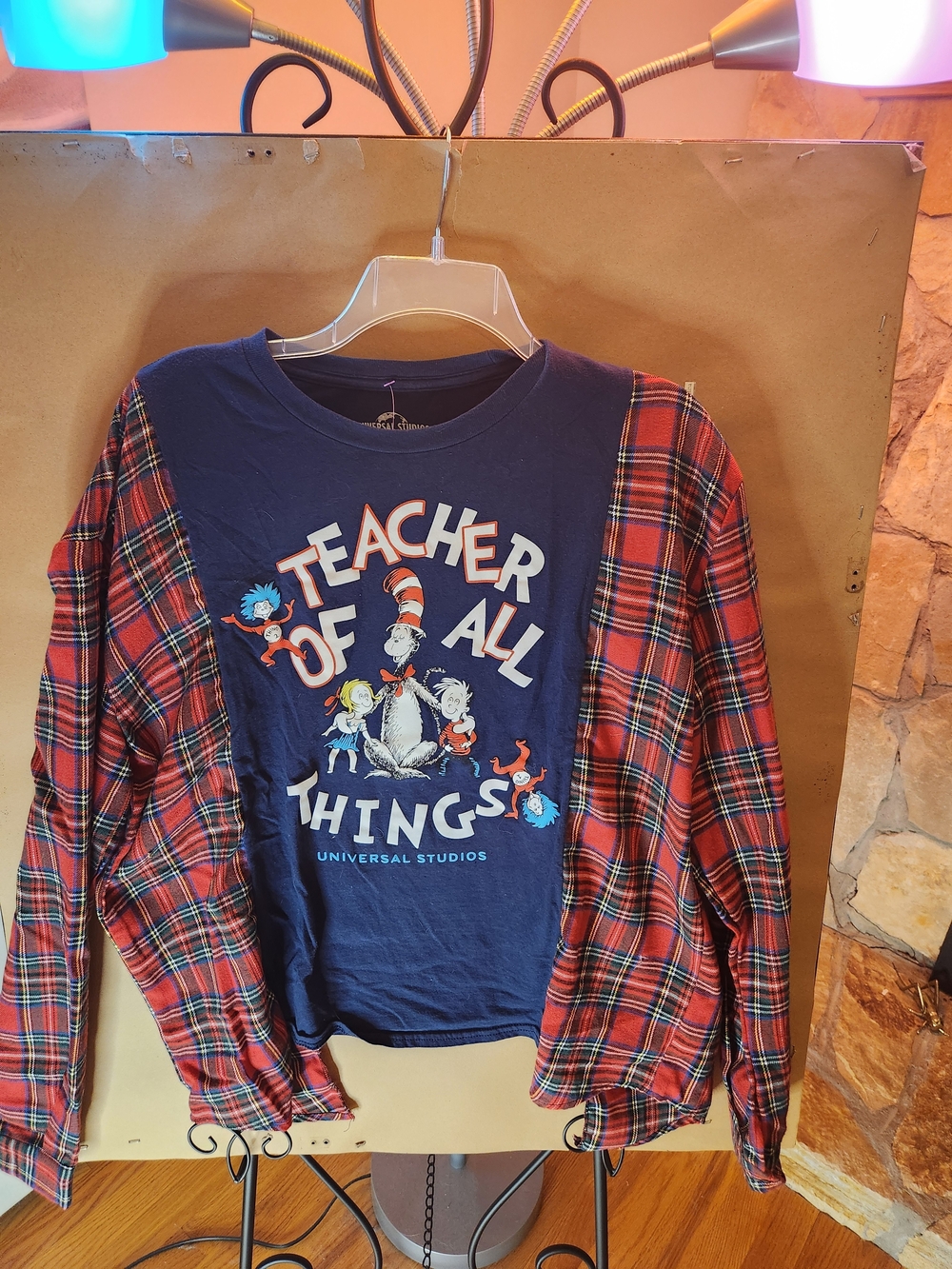 OSFM Upcycled Navy & Red Plaid 'Teacher of All Things' Long-Sleeve Tee
